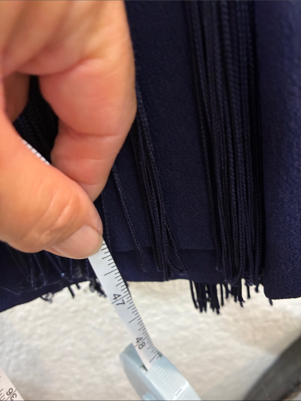 Vintage Crepe 1930's 1920's Navy Blue HEAVY FRINGE Midi Dress Secretary Small - Picture 5 of 7